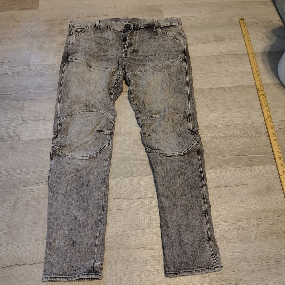 G-Star RAW 5620 3D Slim Elwood Grey Faded Moto Jeans Mens 40x34 Button Fly‎